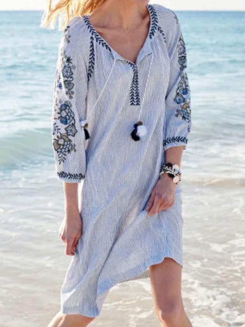 Like New J. Jill Ocean Breeze Embroidered Shift Dress Generous Size XS